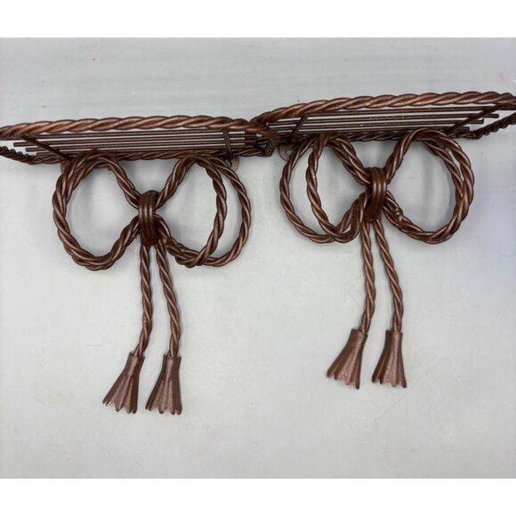 Vtg Twisted Rope Metal Wall Shelf Bow Tassels Brown Set of 2 - Picture 1 of 6